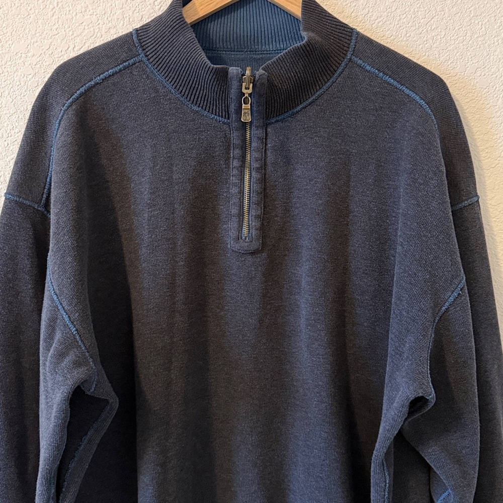 Tommy Bahama Reversible 1/4 Zip Sweatshirt/ Sweater, XL, Gray/Blue, relaxed fit